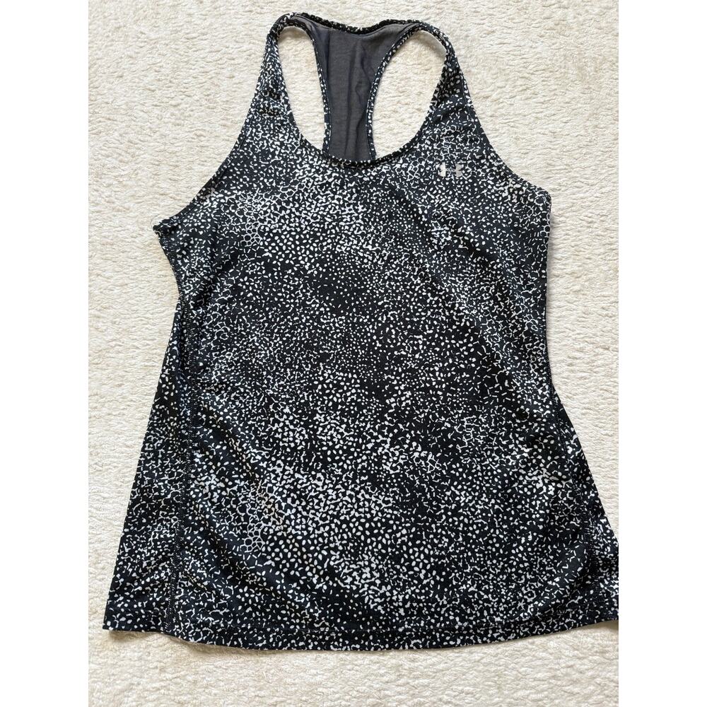 Under Armour HeatGear Mesh Gym Racerback Tank Top Black/White Womens M Fast Ship